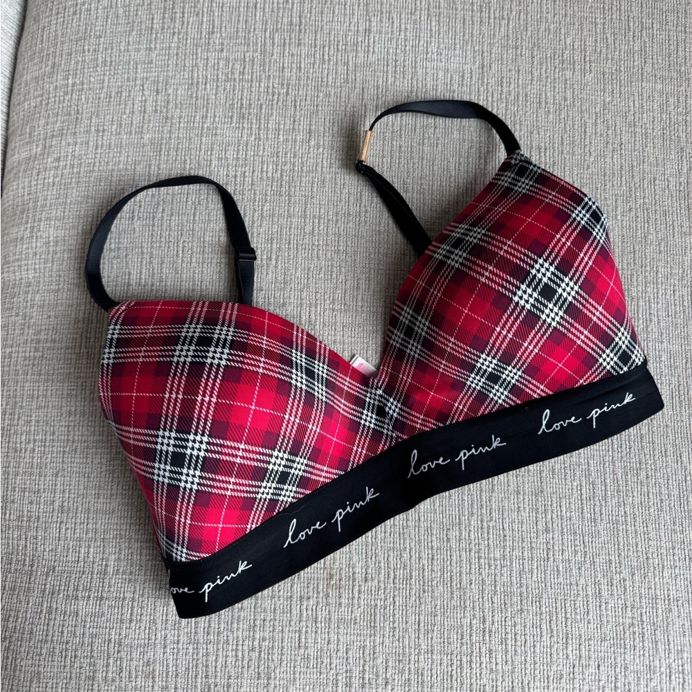 PINK Victoria's Secret Red and Black Plaid Bralette